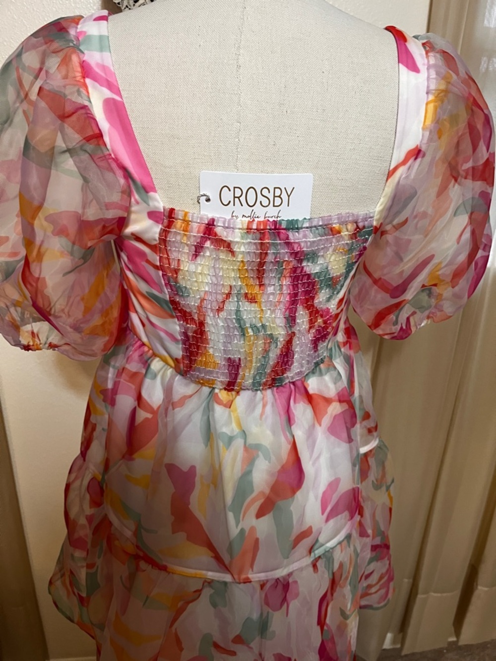 CROSBY by Mollie Burch Pink Multi Watercolor Puff-Sleeve Tunic - Picture 4 of 9